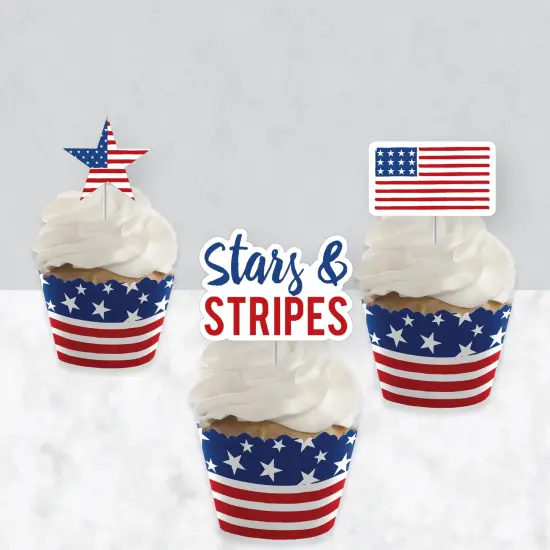 Big Dot of Happiness Stars & Stripes - Cupcake Decoration - Patriotic Party Cupcake Wrappers and Treat Picks Kit - Set of 24 {4}