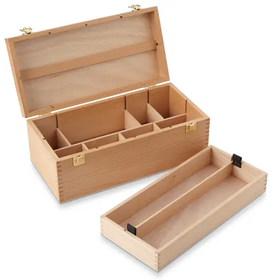 7 Elements Wooden Art Supply Storage Organizer - Large Beechwood Artist Tool Box with Drawer {1}