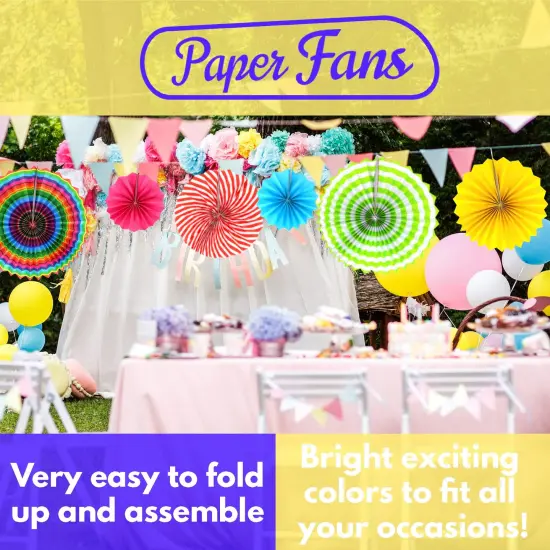 Big Mo's Toys Paper Fans Pink Green And Blue Mexican Fiesta Party Decorations Supplies Paper Fan Rosettes {5}