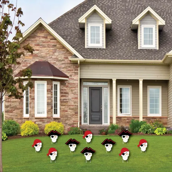 Big Dot of Happiness Beware of Pirates - Pirate Skulls Lawn Decorations - Outdoor Pirate Birthday Party Yard Decorations - 10 Piece {3}