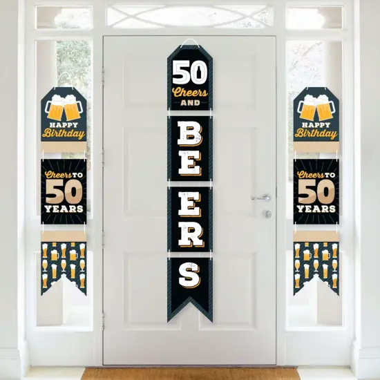 Big Dot of Happiness Cheers and Beers to 50 Years - Hanging Vertical Paper Door Banners - 50th Birthday Party Wall Decoration Kit - Indoor Door Decor {1}