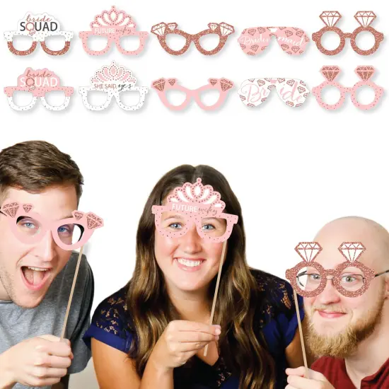 Big Dot of Happiness Bride Squad Glasses - Paper Card Stock Rose Gold Bridal Shower or Bachelorette Party Photo Booth Props Kit - 10 Count {3}