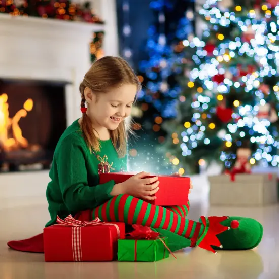 Red Green Elf Shoes - Red and Green Velvet Holiday Elf Feet Slippers with Jingle Bells for Adults and Kids {2}