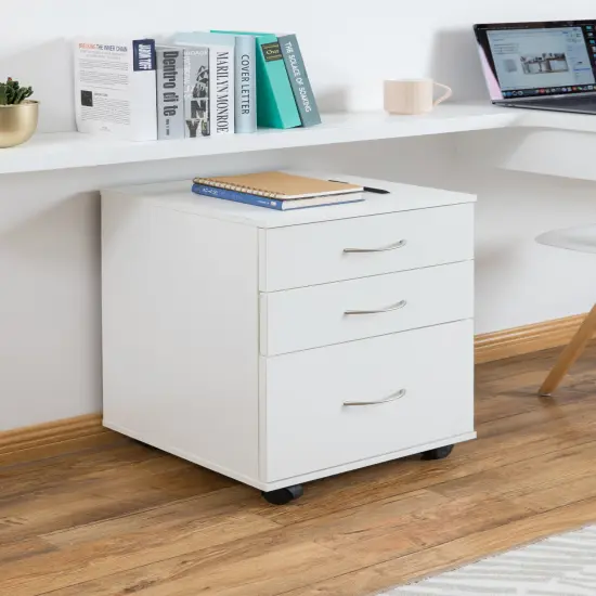 Office File Cabinet 3 Drawer Chest with Rolling Casters White {2}