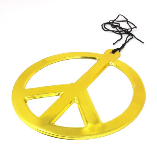 Hippie Peace Sign Medallion - 1960s Gold Peace Symbol Necklace Costume Accessory - 1 Piece {5}