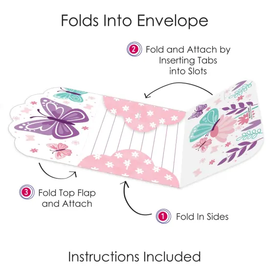 Big Dot of Happiness Beautiful Butterfly - Fill-In Cards - Floral Baby Shower or Birthday Party Fold and Send Invitations - Set of 8 {6}