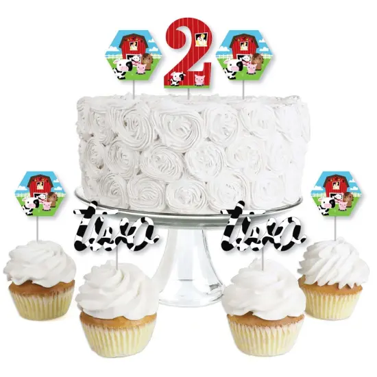 Big Dot of Happiness 2nd Birthday Farm Animals - Dessert Cupcake Toppers - Barnyard Second Birthday Party Clear Treat Picks - Set of 24 {1}