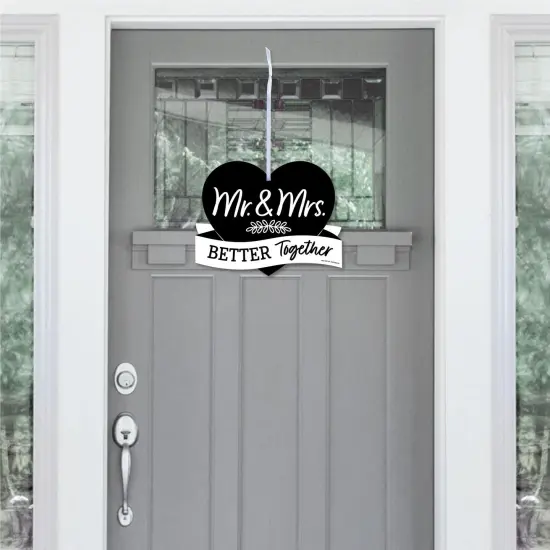 Big Dot of Happiness Mr. and Mrs. - Hanging Porch Black and White Wedding or Bridal Shower Outdoor Decorations - Front Door Decor - 1 Piece Sign {3}