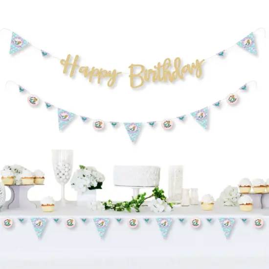 Big Dot of Happiness Let's Be Mermaids - Birthday Party Letter Banner Decor - 36 Cutouts and No-Mess Real Gold Glitter Happy Birthday Banner Letters {3}