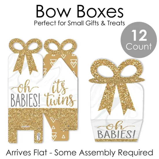 Big Dot of Happiness It's Twins - Square Favor Gift Boxes - Gold Twins Baby Shower Bow Boxes - Set of 12 {7}