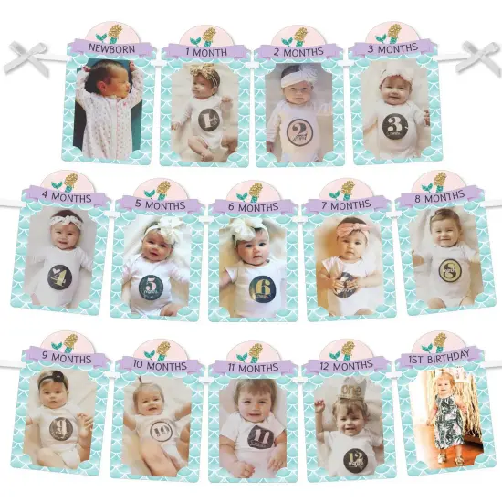 Big Dot of Happiness 1st Birthday Let&rsquo;s Be Mermaids - DIY First Birthday Party Decor - 1-12 Monthly Picture Display - Photo Banner {1}