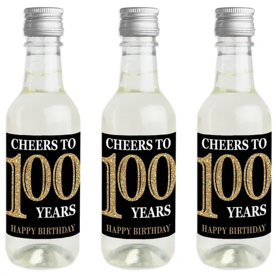 Big Dot of Happiness Adult 100th Birthday - Gold - Mini Wine & Champagne Bottle Label Stickers - Birthday Party Favor Gift for Women & Men - Set of 16 {1}