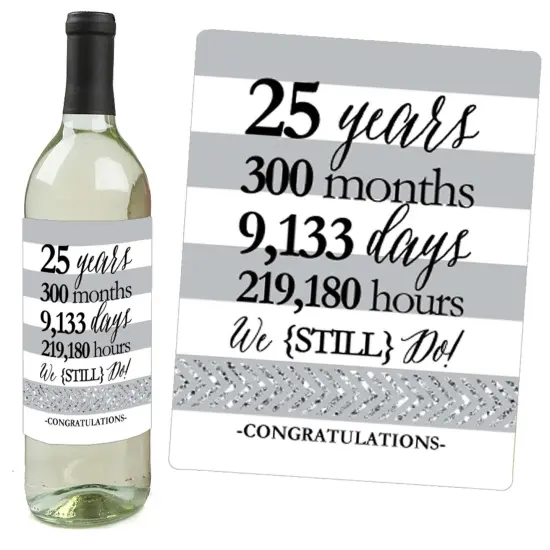 Big Dot of Happiness We Still Do - 25th Wedding Anniversary Decorations for Women and Men - Wine Bottle Label Stickers - Set of 4 {3}