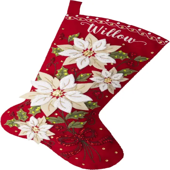 Bucilla Felt Stocking Applique Kit 18" Long-Posh Poinsettia {1}