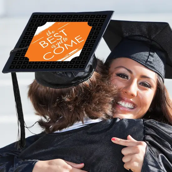 Big Dot of Happiness Orange Grad - Best is Yet to Come - Orange Graduation Cap Decorations Kit - Grad Cap Cover {3}