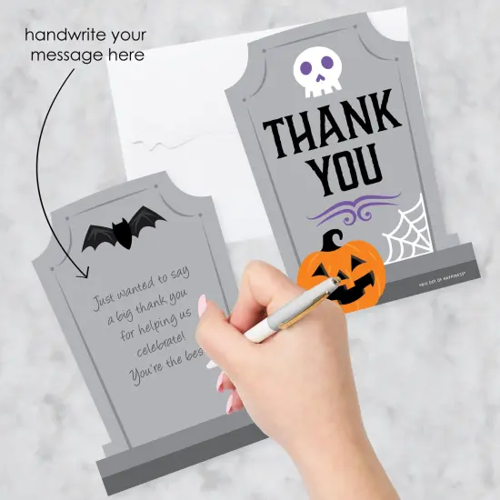 Big Dot of Happiness Cute and Colorful Tombstones - Shaped Thank You Cards - Kids Halloween Party Thank You Note Cards with Envelopes - Set of 12 {3}