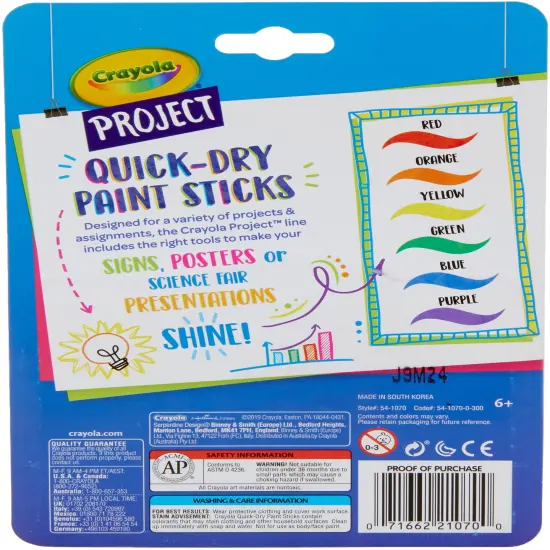 Crayola Project Quick Dry Paint Sticks 6/Pkg-Assorted Colors {5}