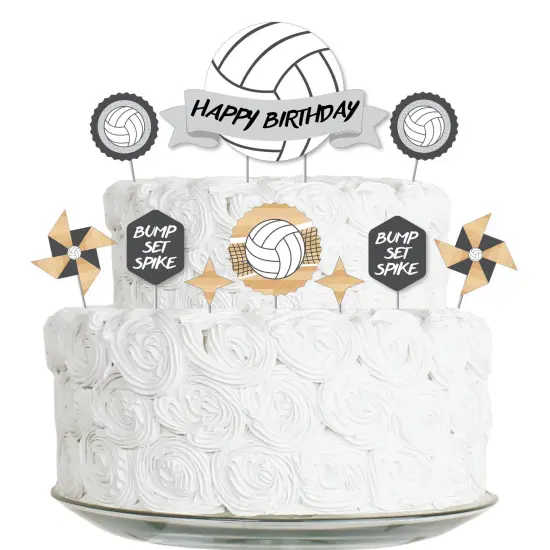Big Dot of Happiness Bump, Set, Spike - Volleyball - Birthday Party Cake Decorating Kit - Happy Birthday Cake Topper Set - 11 Pieces {1}