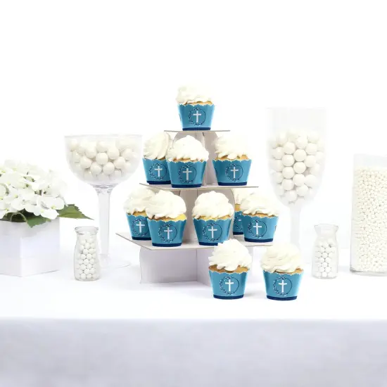 Big Dot of Happiness Blue Elegant Cross - Boy Religious Party Decorations - Party Cupcake Wrappers - Set of 12 {3}