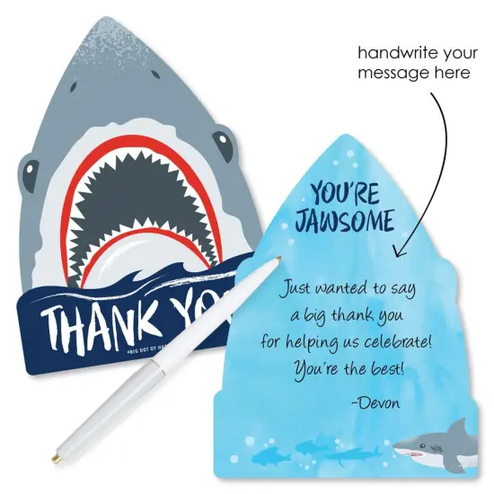 Big Dot of Happiness Shark Zone - Shaped Thank You Cards - Jawsome Birthday Party Thank You Cards with Envelopes - Set of 12 {3}