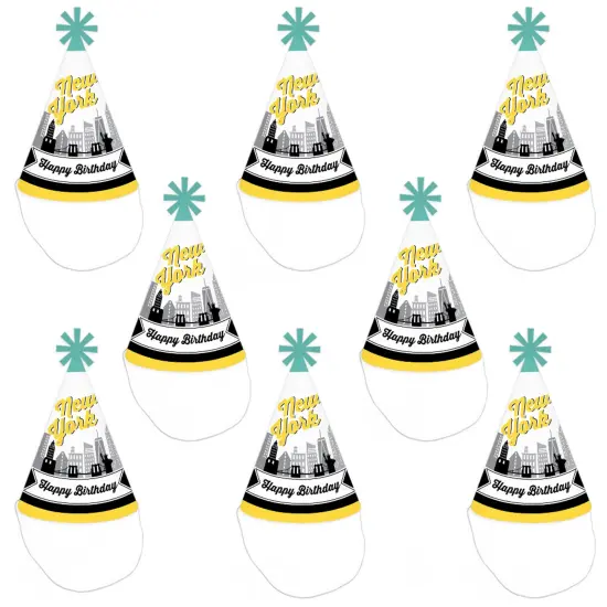 Big Dot of Happiness NYC Cityscape - Cone Happy Birthday Party Hats for Kids and Adults - Set of 8 (Standard Size) {7}