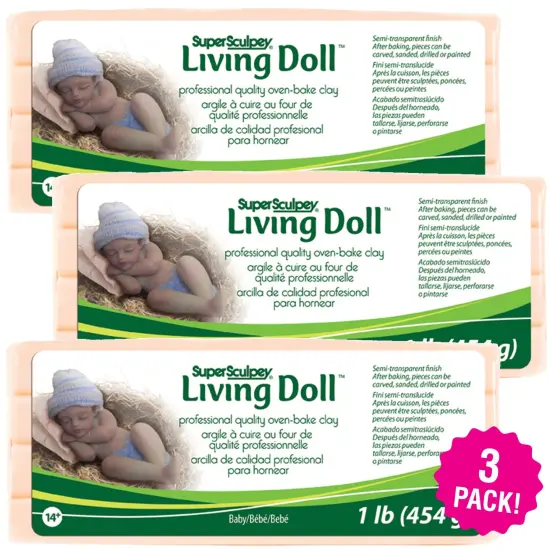 Multipack of 3 - Super Sculpey Living Doll Clay 1lb-Baby {1}