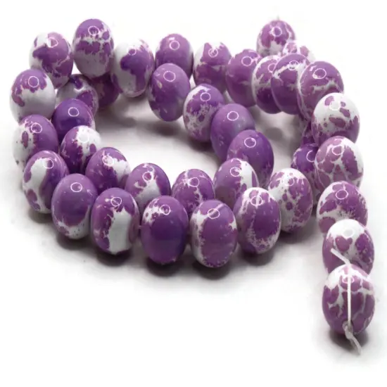 40 10mm White with Purple Round Glass Splatter Paint Beads {4}