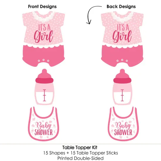 Big Dot of Happiness It's a Girl - Pink Baby Shower Centerpiece Sticks - Table Toppers - Set of 15 {6}
