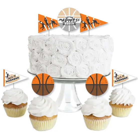 Big Dot of Happiness Basketball - Let the Madness Begin - Dessert Cupcake Toppers - College Basketball Party Clear Treat Picks - Set of 24 {1}
