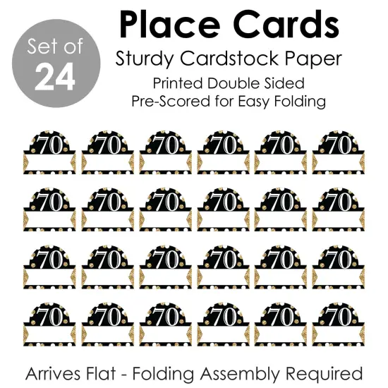 Big Dot of Happiness Adult 70th Birthday - Gold - Birthday Party Tent Buffet Card - Table Setting Name Place Cards - Set of 24 {7}