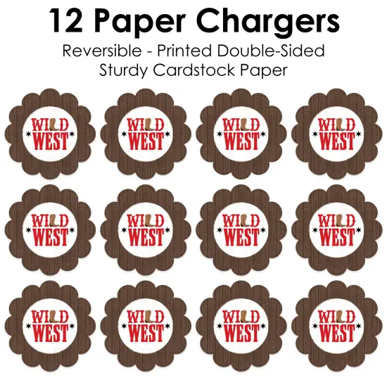 Big Dot of Happiness Western Hoedown - Wild West Cowboy Party Round Table Decorations - Paper Chargers - Place Setting For 12 {7}