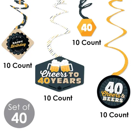 Big Dot of Happiness Cheers and Beers to 40 Years - 40th Birthday Party Hanging Decor - Party Decoration Swirls - Set of 40 {6}