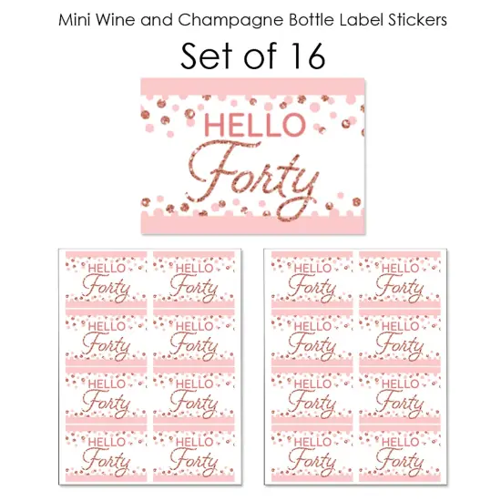 Big Dot of Happiness 40th Pink Rose Gold Birthday Mini Wine & Champagne Bottle Label Stickers Happy Birthday Party Favor Gift for Women and Men 16 Ct {7}