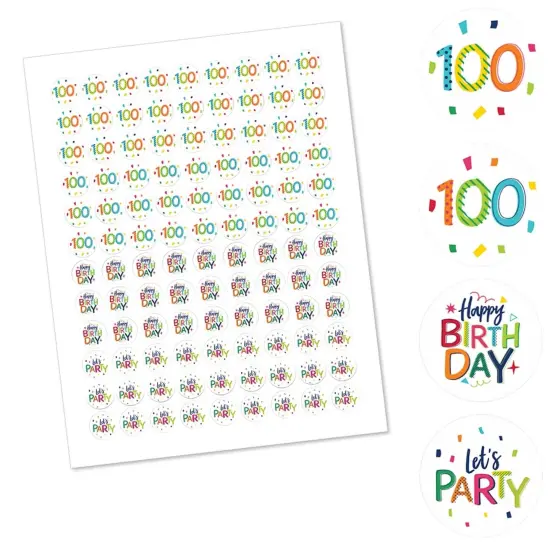 Big Dot of Happiness 100th Birthday Cheerful Happy Birthday - One Hundredth Round Candy Sticker Favors - Labels Fits Chocolate Candy (1 sheet of 108) {3}