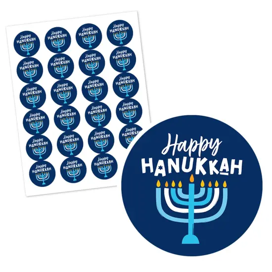 Big Dot of Happiness Hanukkah Menorah - Chanukah Holiday Party Circle Sticker Labels - 24 Count {3}
