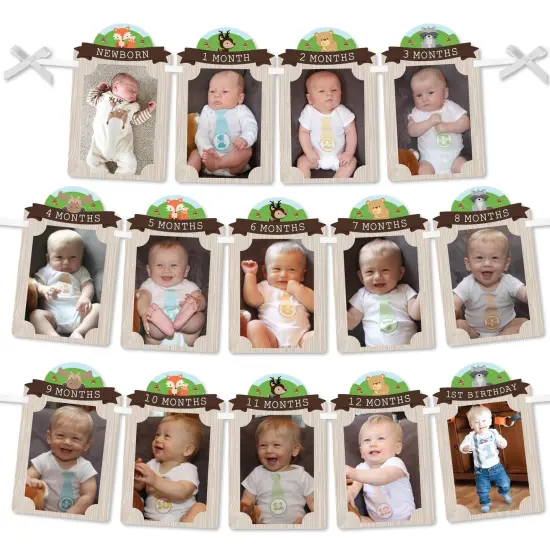 Big Dot of Happiness 1st Birthday Woodland Creatures - DIY First Birthday Party Decor - 1-12 Monthly Picture Display - Photo Banner {1}