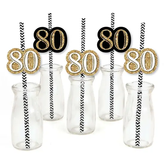 Big Dot of Happiness Adult 80th Birthday - Gold - Paper Straw Decor - Birthday Party Striped Decorative Straws - Set of 24 {1}