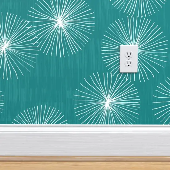 Pre-Pasted Wallpaper 2FT Wide Mid Century Mod Circle Snowflake Minimalist Geo Dandelion White Blue Mod Christmas Custom Pre-pasted Wallpaper by Spoonflower {4}
