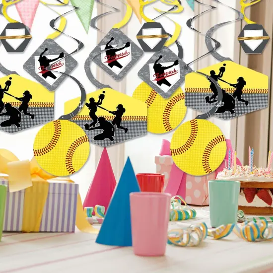 Big Dot of Happiness Grand Slam - Fastpitch Softball - Birthday Party or Baby Shower Hanging Decor - Party Decoration Swirls - Set of 40 {3}