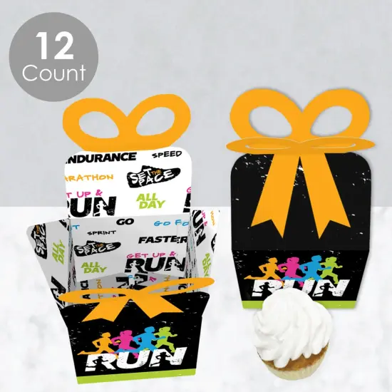 Big Dot of Happiness Set The Pace - Running - Square Favor Gift Boxes - Track, Cross Country or Marathon Party Bow Boxes - Set of 12 {4}