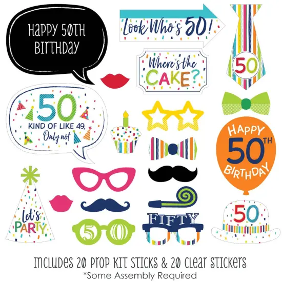Big Dot of Happiness 50th Birthday - Cheerful Happy Birthday - Colorful Fiftieth Birthday Party Photo Booth Props Kit - 20 Count {3}