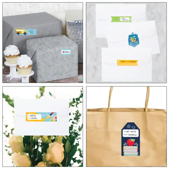 Big Dot of Happiness Back to School - Assorted First Day of School Classroom Gift Tag Labels - To and From Stickers - 12 Sheets - 120 Stickers {7}