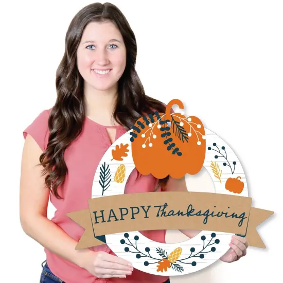 Big Dot of Happiness Happy Thanksgiving - Outdoor Fall Harvest Party Decor - Front Door Wreath {7}