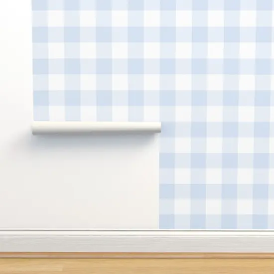 Pre-Pasted Wallpaper 2FT Wide Blue Pastel Buffalo Large Scale Pale Picnic Gingham Checkered Tartan Plaid Country Cottage Farmhouse Custom Pre-pasted Wallpaper by Spoonflower {2}
