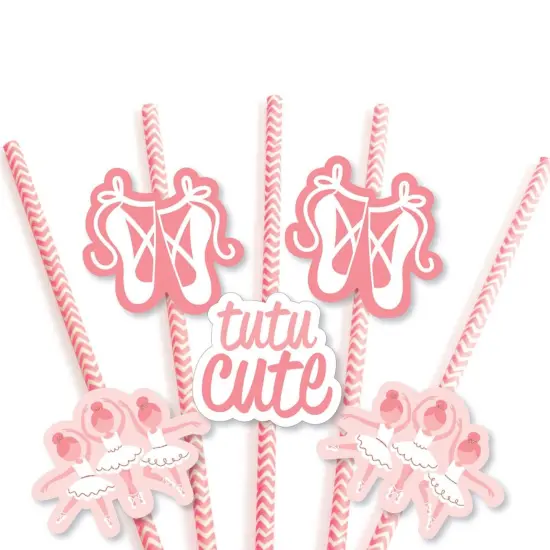 Big Dot of Happiness Tutu Cute Ballerina - Paper Straw Decor - Ballet Birthday Party or Baby Shower Striped Decorative Straws - Set of 24 {7}