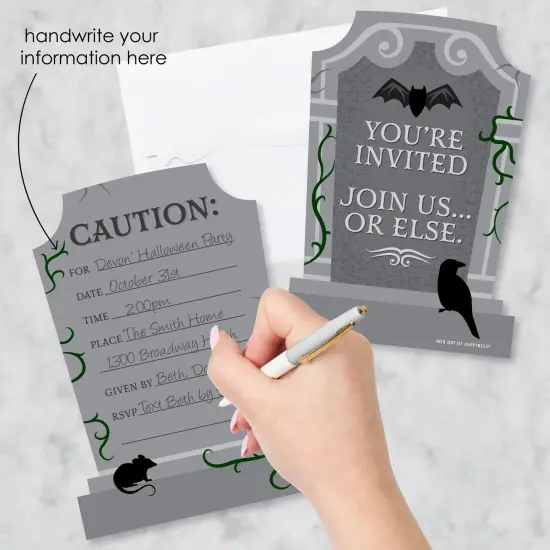 Big Dot of Happiness Creepy Cemetery - Shaped Fill-In Invitations - Spooky Halloween Tombstone Party Invitation Cards with Envelopes - Set of 12 {3}
