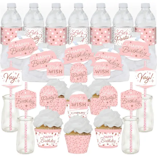 Big Dot of Happiness Pink Rose Gold Birthday - Happy Birthday Party Favors and Cupcake Kit - Fabulous Favor Party Pack - 100 Pieces {1}