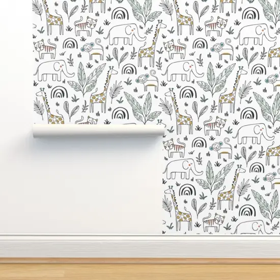 Peel & Stick Wallpaper 2FT Wide Safari Animals Baby Nursery Kids Room Large Scale Gender Neutral African Zoo Animal Custom Removable Wallpaper by Spoonflower {2}