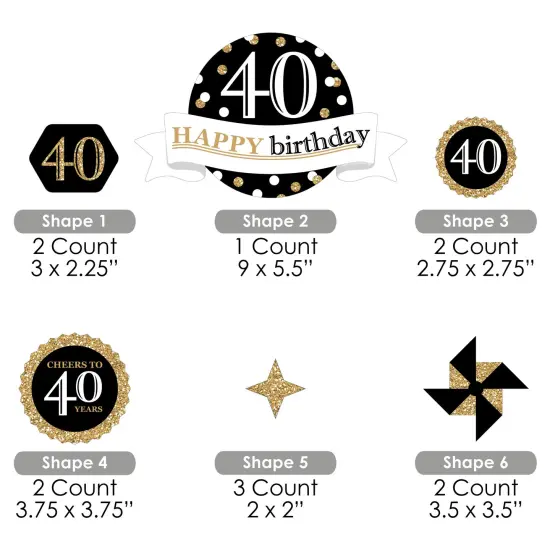 Big Dot of Happiness Adult 40th Birthday - Gold - Birthday Party Cake Decorating Kit - Happy Birthday Cake Topper Set - 11 Pieces {7}