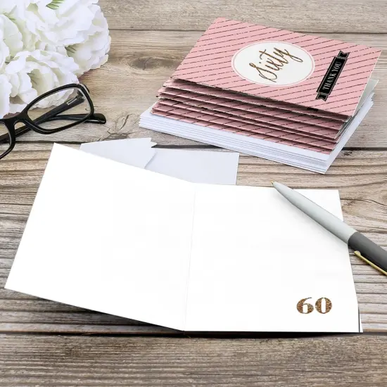 Big Dot of Happiness Chic 60th Birthday - Pink, Black and Gold - Birthday Party Thank You Cards (8 count) {6}